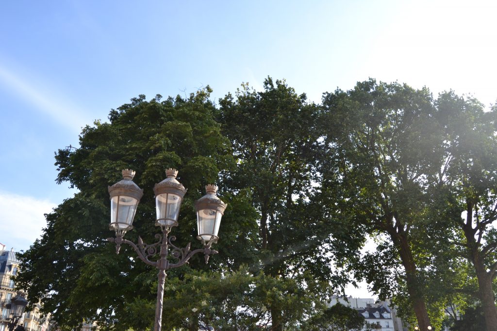 Photo d'un lampadaire avec un arbre derrière